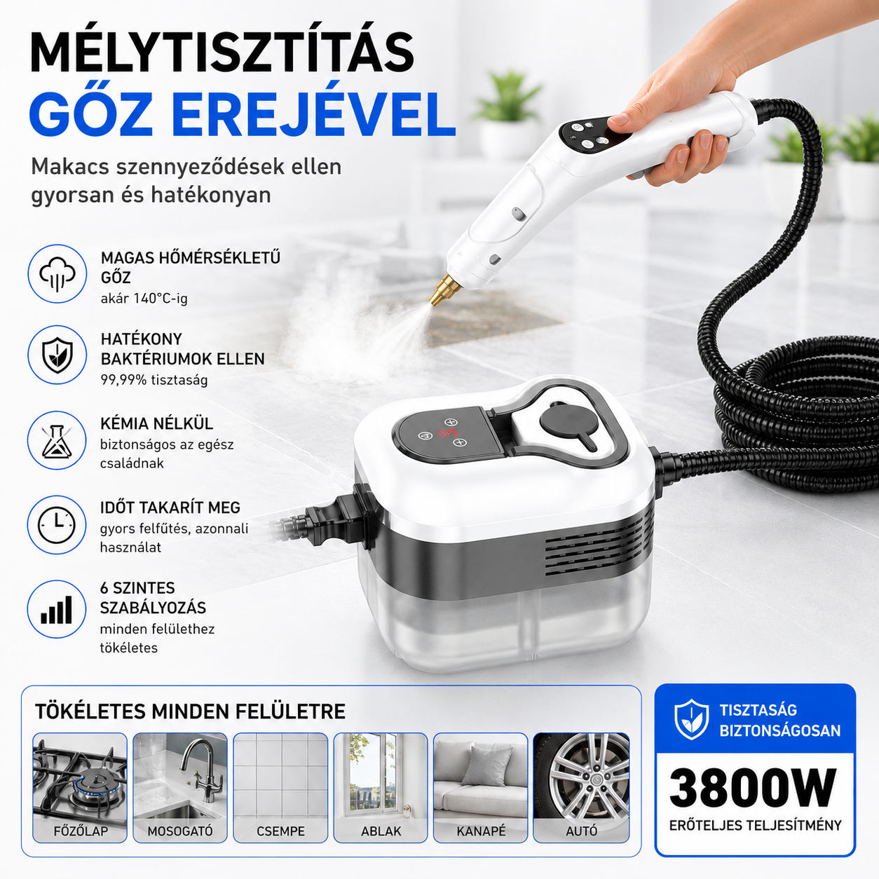 LuminaVapor Pro™ | Nagy Teljesítményű Gőztisztító